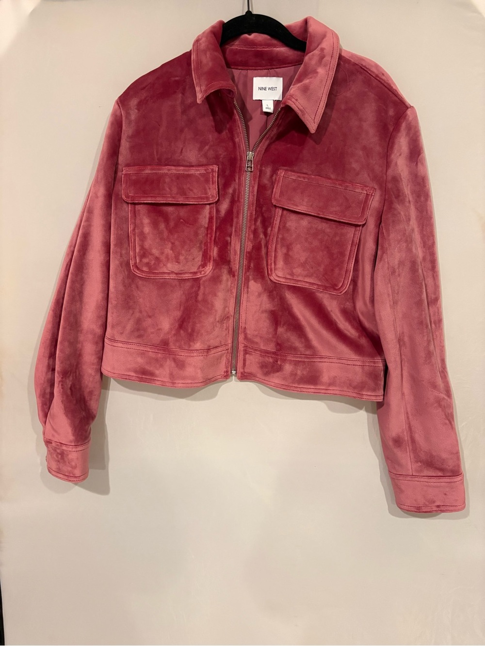 Nine West Velvet style Zip-Front Cropped Jacket in Dusty Rose